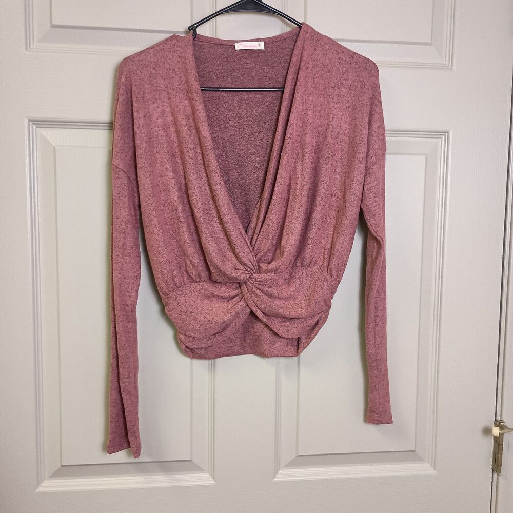 Anthropologie Maronie Womens Blouse Size Small Deep Vneck Cropped Long Sleeve